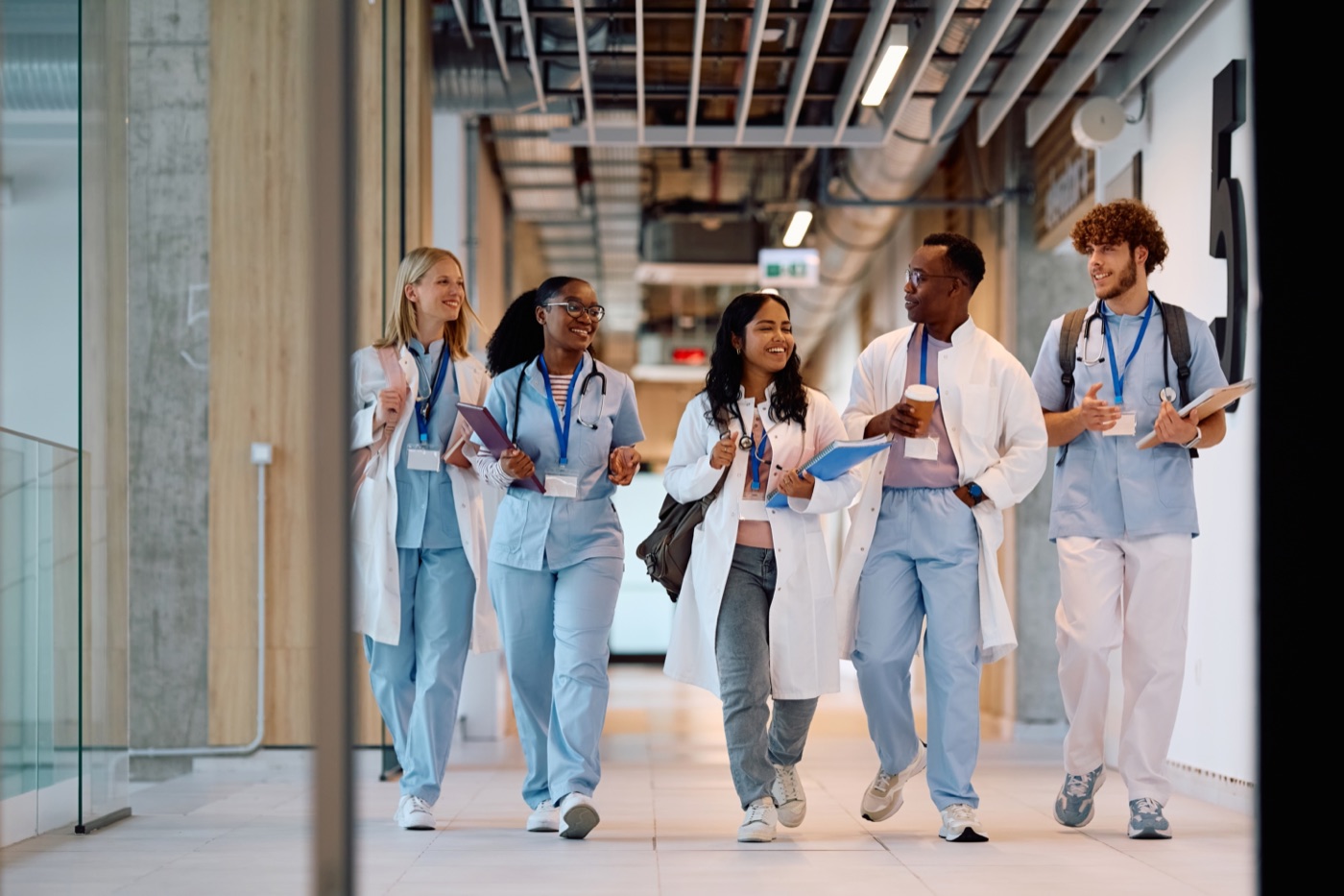 A group of nontraditional medical students walking together