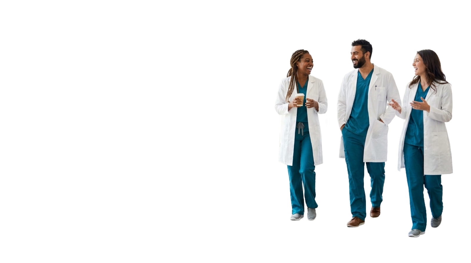 A nontraditional medical student in a bright hospital atrium