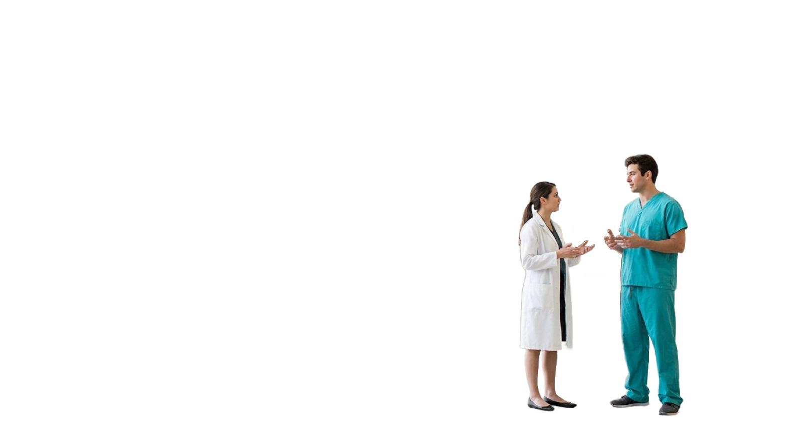 A nontraditional medical student in a bright hospital atrium